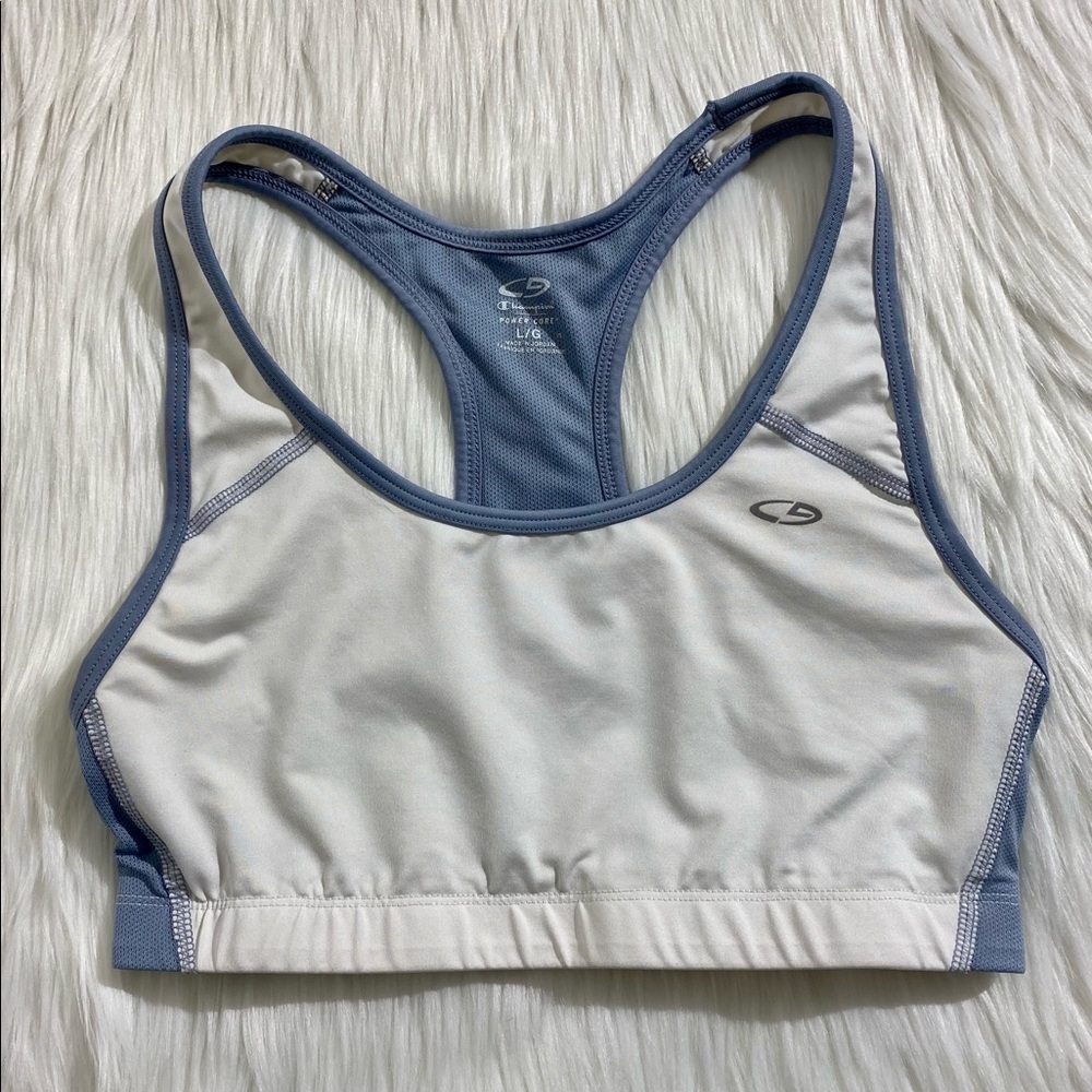 CHAMPION RACERBACK SPORTS BRA BLUE/WHITE Sz. L
